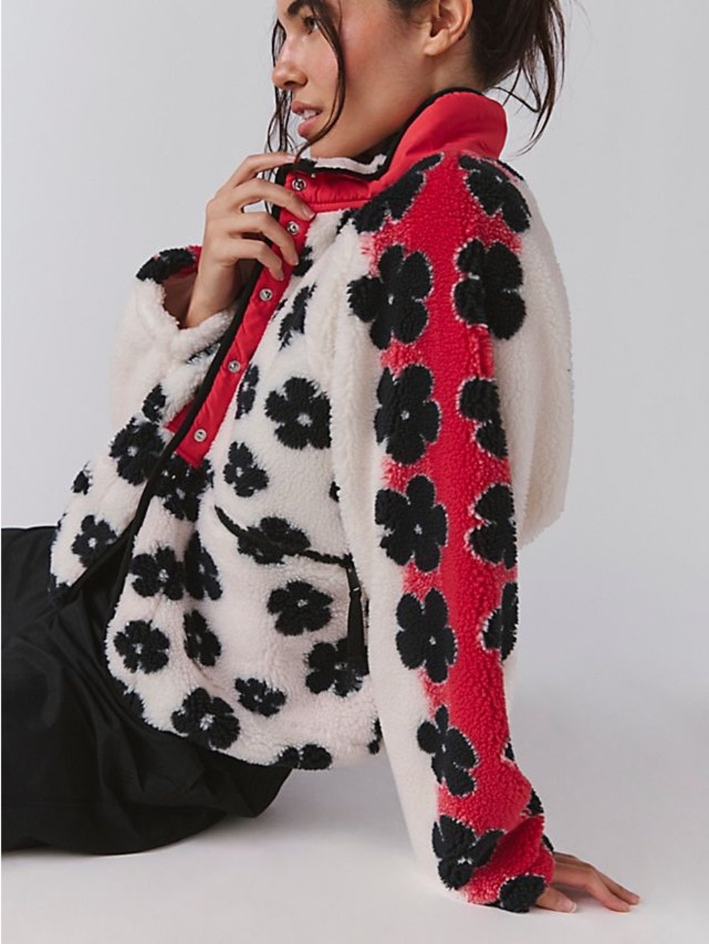 Free people Hit The Slopes Printed Fleece Jacket graphic daisy orchid